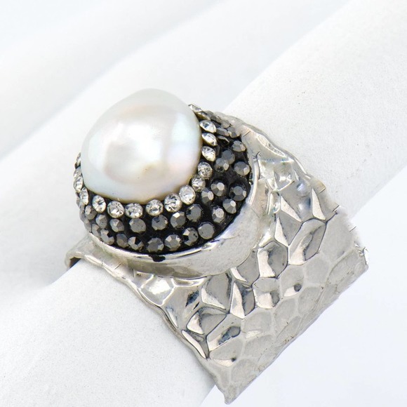 Jewelry - Fresh Water Pearl Adjustable Marcasite Ring